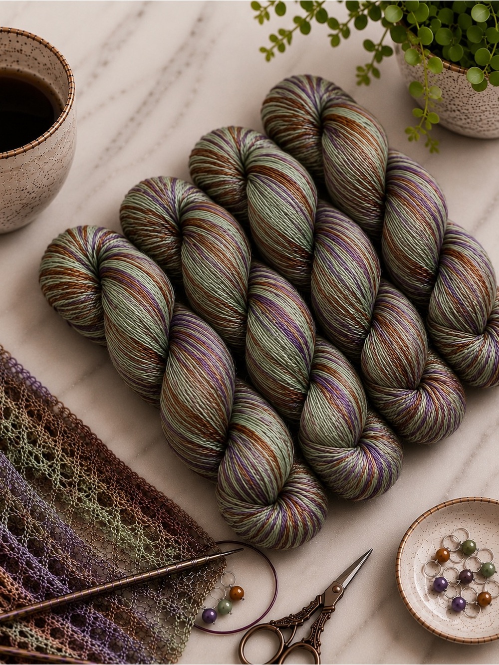 Urth Yarns Uneek Cotton Hand-Dyed Self-Striping Yarn – Colorway 1077 – Lot of 4